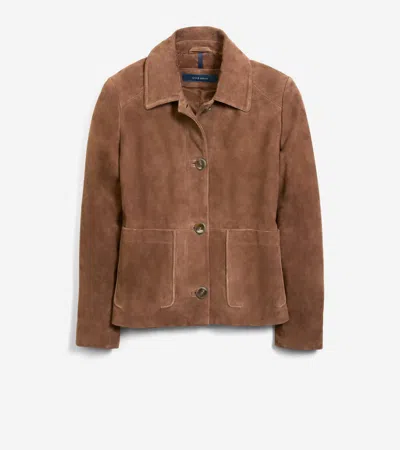 Cole Haan Women's Suede Shirt Collar Trucker Jacket - Brown Size Medium