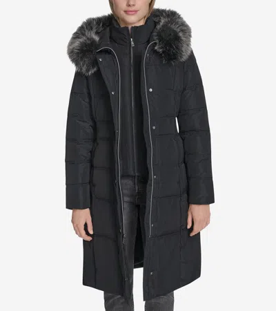 Cole Haan Women's Taffeta Down Coat With Fur - Black Size Medium