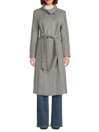 Cole Haan Women's Tie-waist Wool-blend Coat In Gray