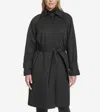 Cole Haan Insulated Twill Raglan Trench Coat In Black