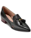 Cole Haan Vanya Tassel Flat In Black Leather