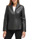 Cole Haan Leather Stand Collar Jacket In Black