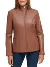 Cole Haan Smooth Leather Wing Collar Jacket In Hickory