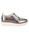 Cole Haan Women's Lace Up Platform Brogue Wingtip Oxford Flats In Pewter