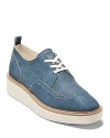 Cole Haan Women's Lace Up Platform Brogue Wingtip Oxford Flats In Denim Suede