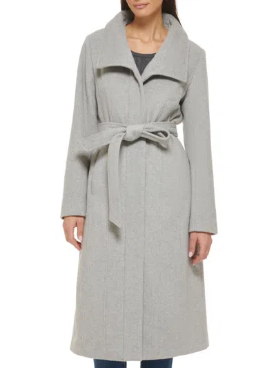 Cole Haan Women's Wool Blend Zip Up Coat In Light Grey