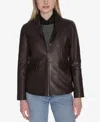 Cole Haan Wing Collar Leather Jacket In Brown