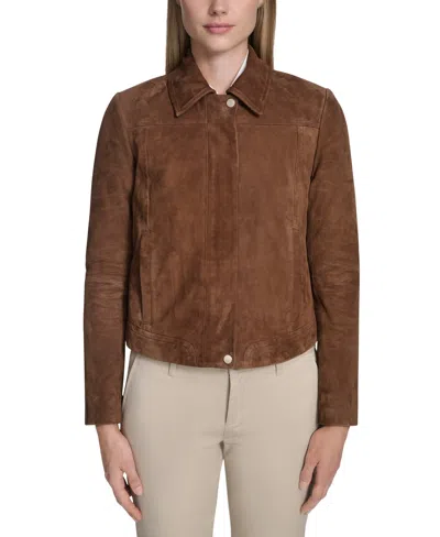 Cole Haan Women's Zip Front Suede Jacket In Brown