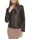 Cole Haan Moulded Collar Asymmetric Leather Jacket - Beige Size Small In Espresso