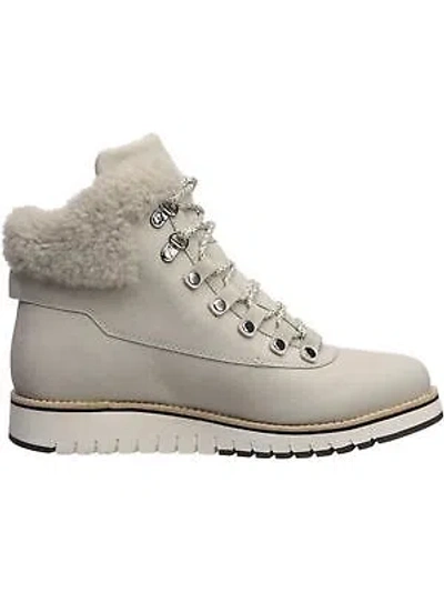 Pre-owned Cole Haan Womens Beige Faux-shearling 5.zerogrand Wedge Leather Hiking Boots 7 B