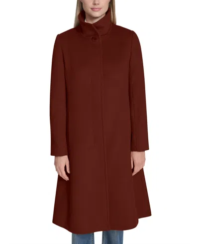 Cole Haan Womens Stand-collar Single-breasted Wool Blend Coat In Brown