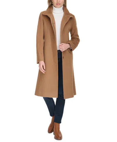 Cole Haan Womens Stand-collar Single-breasted Wool Blend Coat In Camel