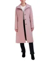 Cole Haan Womens Stand-collar Single-breasted Wool Blend Coat In Dusty Rose