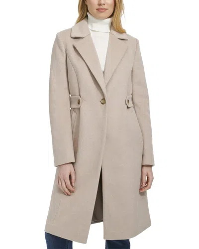 Cole Haan Wool-blend Pant Coat With Notched Lapel In White