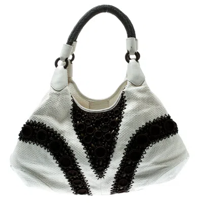 Cole Haan Woven Leather Beaded Hobo In White