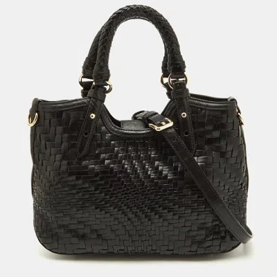 Cole Haan Woven Leather Satchel In Black