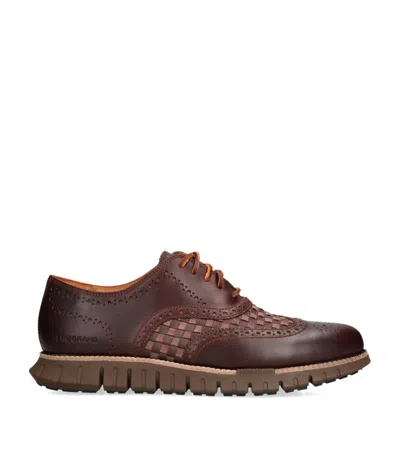 Cole Haan Woven Leather Zerogrand Wingtip Oxford Shoes In Brown