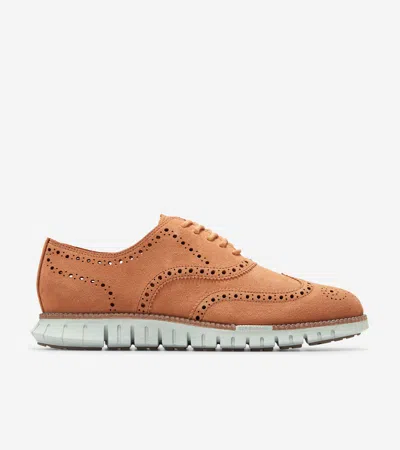 Cole Haan Men's Zerøgrand Remastered Wingtip Oxford Shoes Unlined - Brown Size 8.5 In Natural-truffle Brown-cloud Blue