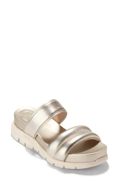 Cole Haan Zerogrand Double Band Slide Sandal In Soft Gold Talca/ivory
