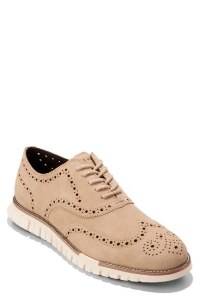 Cole Haan Zerogrand Remastered Wingtip Oxford In Sesame/ Dark Choc