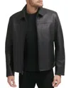 Cole Haan Smooth Lamb Leather Collared Jacket In Black