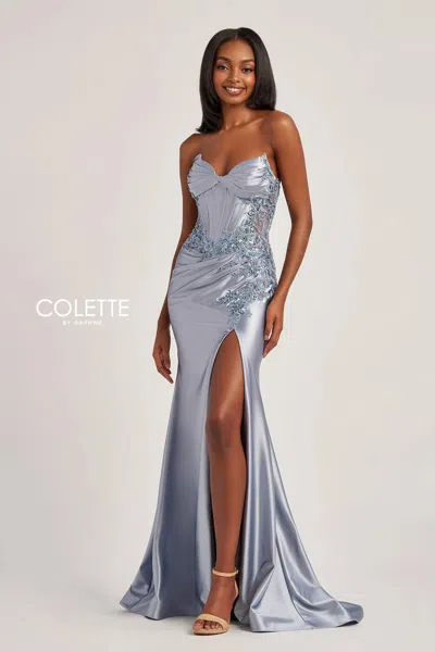 Colette By Daphne Cl6004 Sequin Beaded Formal Long Prom Dress In Silver
