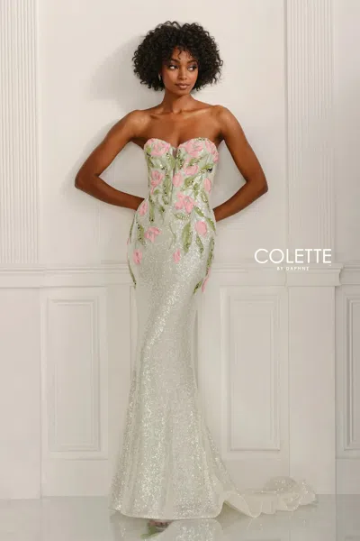 Colette By Daphne Cl6101 Lace Applique Formal Long Prom Dress In Green