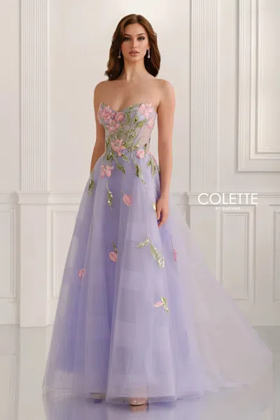Colette By Daphne Cl6103 Ball Gown Beaded Long Formal Prom Dress In Purple