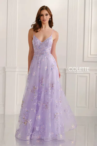 Colette By Daphne Cl6109 Sequin A Line Long Formal Prom Dress In Purple