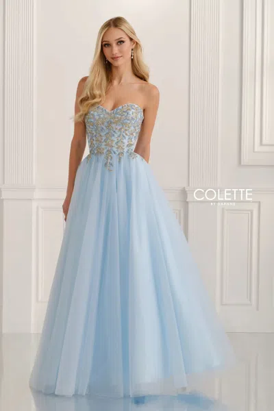 Colette By Daphne Cl6111 A Line Glitter Formal Long Prom Dress In Blue