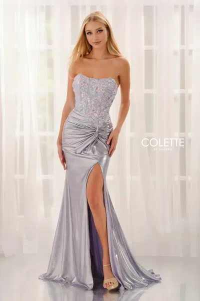 Colette By Daphne Cl6121 Beaded Sequin Formal Long Prom Dress In Silver