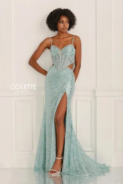 Colette By Daphne Cl6145 Mermaid Sequin Formal Long Prom Dress In Blue