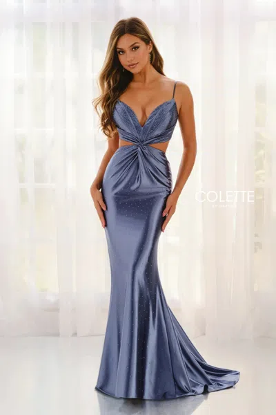Colette By Daphne Cl6149 Fitted Long Formal Evening Prom Dress In Blue