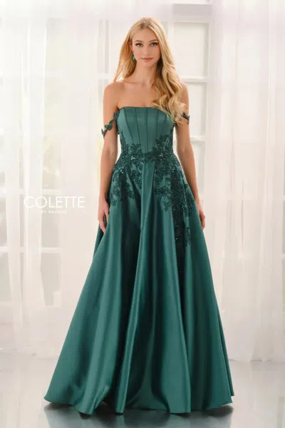 Colette By Daphne Cl6151 Corset Beaded Formal Long Prom Dress In Green