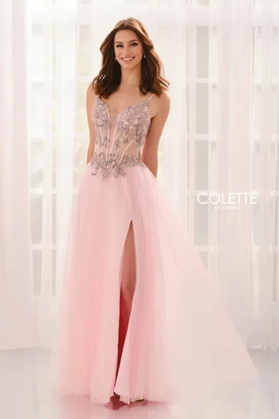 Colette By Daphne Cl6159 Lace Beaded Formal Long Prom Dress In Pink