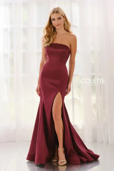 Colette By Daphne Cl6191 Fitted Lace Applique Formal Long Prom Dress In Red
