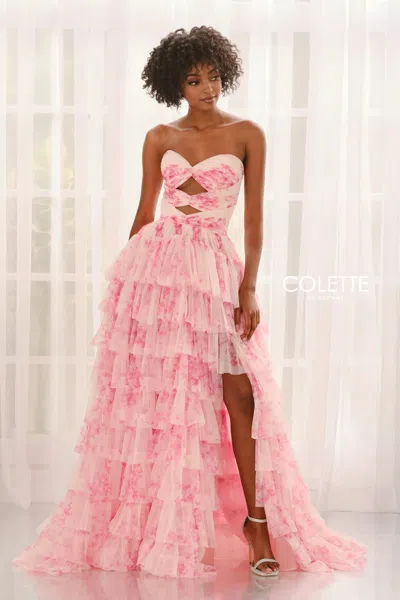 Colette By Daphne Cl6217 Beaded Floral Long Formal Prom Dress In Pink