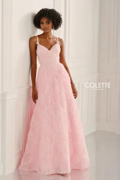Colette By Daphne Cl6223 Lace Applique Long Formal Evening Prom Dress In Pink