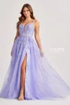 Colette By Daphne Cl8060 Sequin Long Slit Glitter A Line Formal Prom Dress In Purple