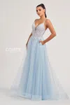 Colette By Daphne Cl8100 Long Lace A Line Formal Prom Dress In Blue