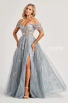 Colette By Daphne Cl8150 Long Formal Glitter Lace A Line Evening Prom Dress