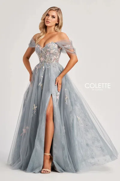 Colette By Daphne Cl8150 Long Formal Glitter Lace A Line Evening Prom Dress