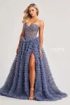 Colette By Daphne Cl8170 Ball Gown Glitter Long Formal Sequin Prom Dress In Blue