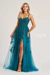 Colette By Daphne Cl8220 Long Beaded A Line Slit Formal Prom Dress In Green