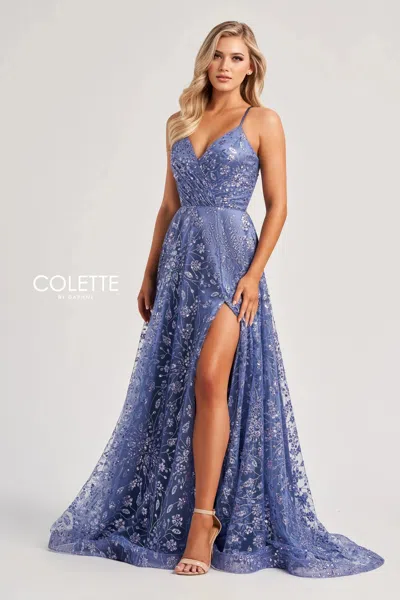 Colette By Daphne Cl8230 A Line Sequin Long Formal Prom Dress In Purple