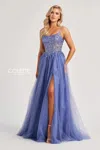 Colette By Daphne Cl8240 Long Slit A Line Sequin Formal Prom Dress In Purple