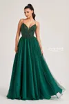 Colette By Daphne Cl8250 A Line Beaded Long Slit Formal Prom Dress In Green