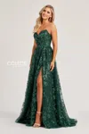 Colette By Daphne Cl8260 Sequin Long A Line Formal Slit Prom Dress In Green