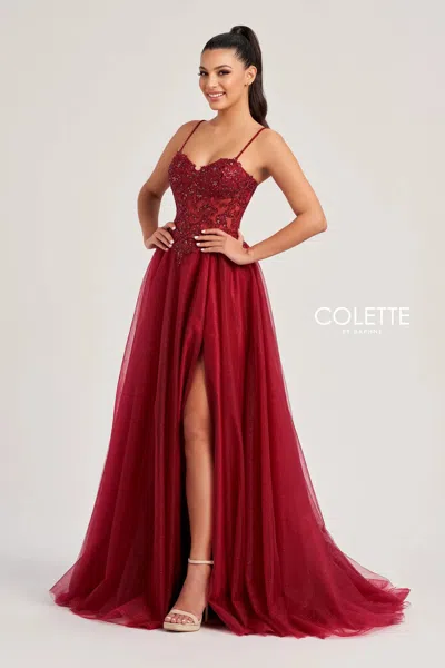Colette By Daphne Cl8280 Long Sequin A Line Formal Prom Dress In Burgundy