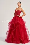 Colette By Daphne Cl8290 Long Glitter Ball Gown Formal Prom Dress In Red